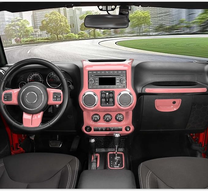 RT-TCZ for Jeep JK Interior Trim Kit Pink, JKU Center Console Dashboard Panel Trim Cover for Jeep Wrangler JK JKU 2011-2017 Pink Interior Accessories 10pcs