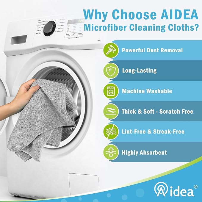 AIDEA Gray Microfiber Cleaning Cloth-8PK, Microfiber Towel for Cars 12"x16" | Absorbent Cleaning Rags Lint Free, Reusable Microfiber Towels, Absorbent Kitchen Towel Dusting Cloth, Bulk Dish Rags for Home