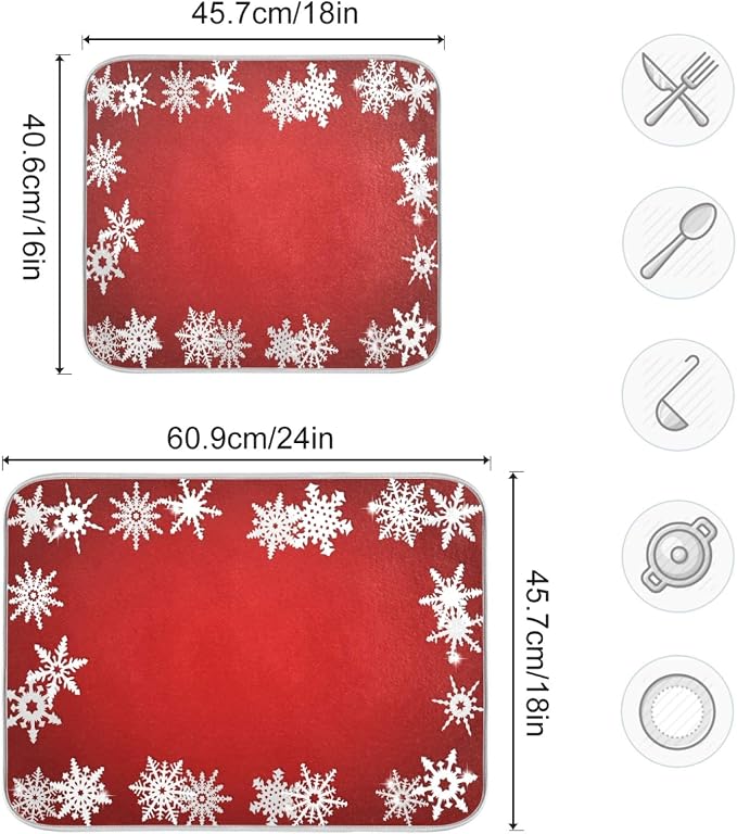 Super Absorbent Dish Drying Mat, Microfiber Fast-Drying Dish Mat, 24" x 18", Kitchen Dish Drying Pad, Watercolor Cute (Christmas Snowflake Abstract)