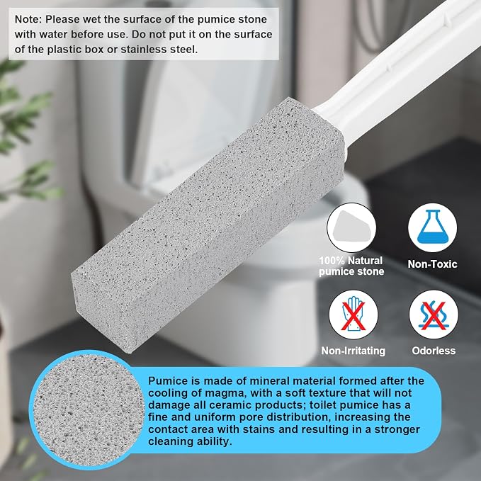 Herda 2 Packs Toilet Pumice Stone with Long Handle, Pumice Stick Removes Hard Water Ring, Calcium Deposits, Rust Buildup, pumice stone for Cleaning Stove, Bathtub, Grill, Swimming Pool, Sink