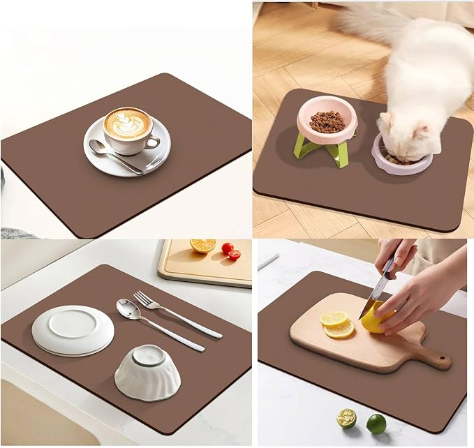 Dish Drying Mat for Kitchen Counter,Drying Mat for Dish Rack,Absorbent Hide Stain Rubber Mat,Coffee Mat, Kitchen Counter Mat (Brown, 18"x24")
