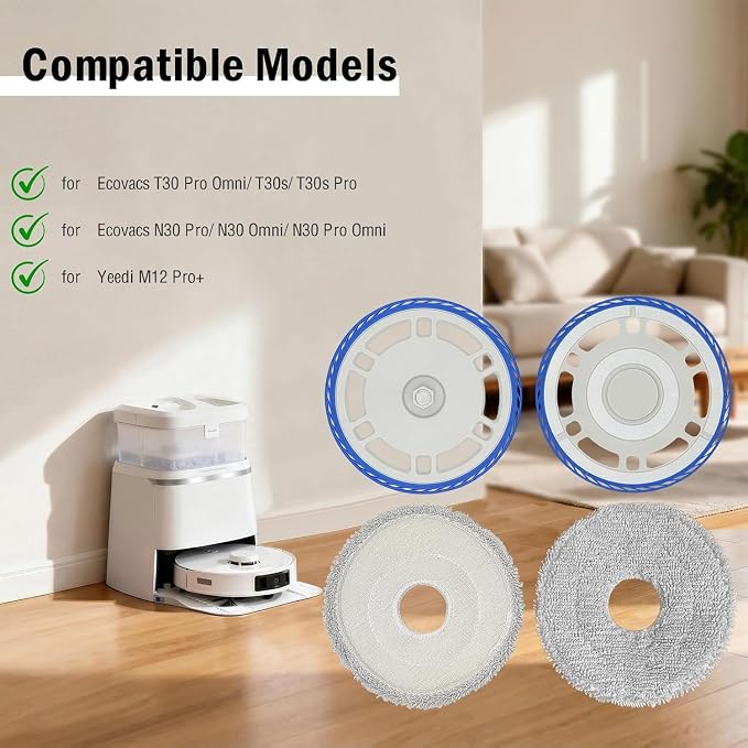 4 Mop and 2 Mop Pad Plate Accessories for Ecovacs Deebot T30 Pro Omni/ T30s/ T30s Pro/ N30 Pro/ N30 Omni/ N30 Pro Omni/Yeedi M12 Pro+, Board Holder Replacement Mop Tray Part Attachment
