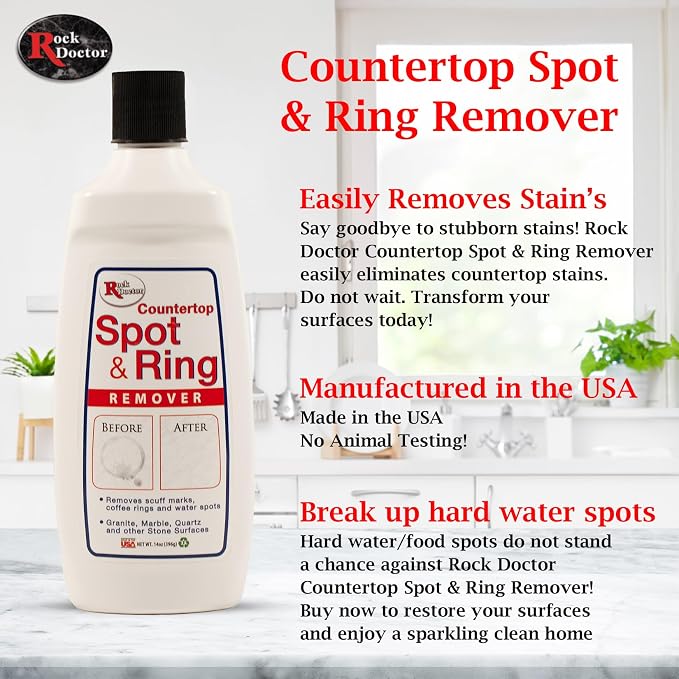 Rock Doctor Spot & Ring Remover, Works on Granite, Marble, Countertop & Quartz, Hard Water Mark & Spot Remover, Remove Coffee & Scuff Mark, 14 oz. Pack of 1