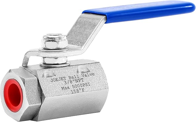 JOEJET Ball Valve Pressure Washer, 3/8" Quick Connect, 5000 PSI | Shut Off Valve for Power Washer Hose with Widened Handle, Stainless Steel