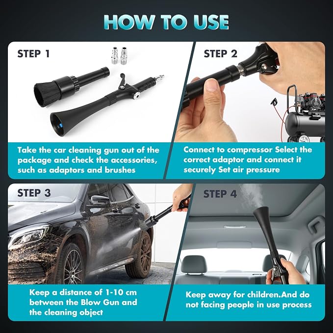 Car Cleaning Gun Detailing Interior Dryer Air Blow Gun Car Detailing Tools for | Mini Potent High Pressure Blower Gun Car Detailing Kit Interior Cleaner,Car Quickly Blasts Dirt and Dust Works with Air