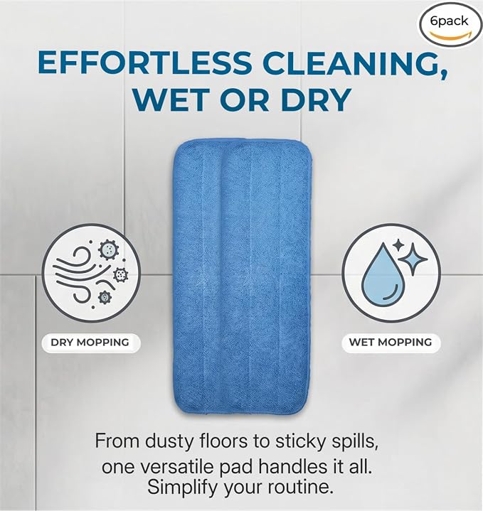Microfiber Replacement Mop Pads, 18" x 6" Wet & Dry Home & Commercial Cleaning Refills, Colorful Reusable Floor Mop Pads, Washable Floor Cleaning Pads, 6 Pack | 6 Pack Microfiber Replacement Mop Pads, 18" x 6" Cleaning Refills, Colorful Reusable Floor ...