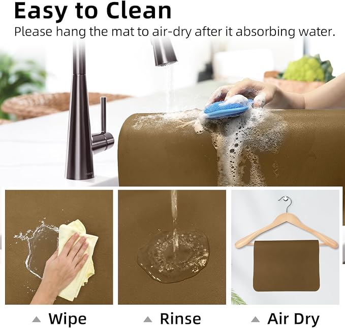 LOPNUR Kitchen Dish Drying Mat, 24"x16" Large Dish Drying Mats for Kitchen Counter, Diatomite Coffee Mat, Super Absorbent Dish Drying Pad, Heat Resistant Mat with Anti-slip Rubber Backed, Brown