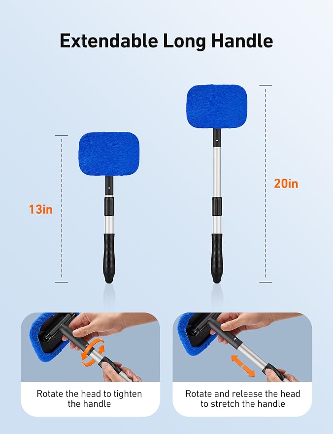 AstroAI Windshield Cleaner, Microfiber Window Cleaner with 4 Reusable Washable Large Sponge Pads, Extendable 180° Rotating Handle, Fits Cars & SUVs, Includes Spray Bottle, Blue