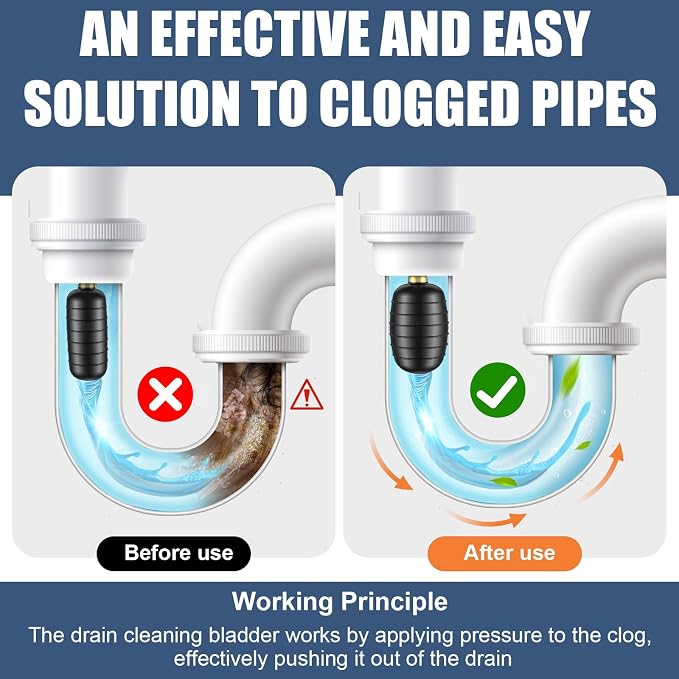 3 Pcs Drain Bladder Kit, Drain Cleaning Bladder Fits 1" to 6" Pipes, Rubber Drain Bladder Unclogger for Bathroom Sinks, Showers, Swimming Pool Drains, Kitchen Sinks and Main Drains