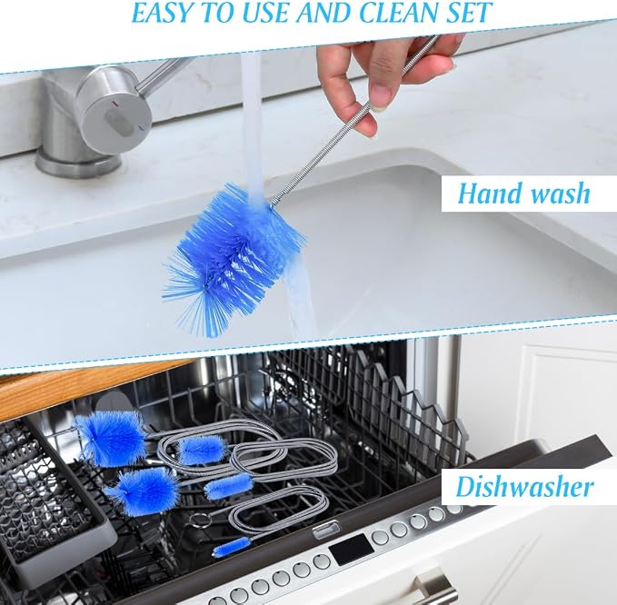 Flexible Long Drain Brush Set, Premium 3 Piece Kit with Double Ended and Stainless Steel Tube Cleaning Brushes for Ultimate Kitchen, Sink, and Pipe Cleaning, Including Powerful Drain Clog Remover