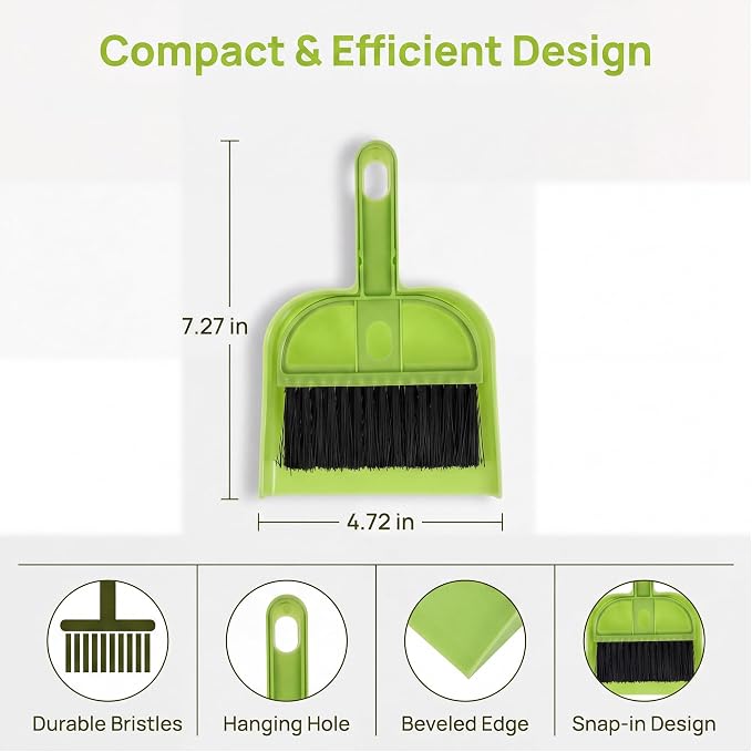 Healifty 12 Pack Mini Broom and Dustpan Set | Small Dustpan and Brush Set, Green Handheld Whisk Broom and Brush for Home, Office, School, Kitchen