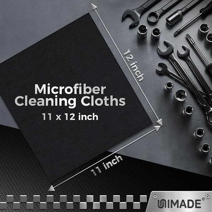 UNIMADE Microfiber Cleaning Cloth, 24 Pack Reusable Microfiber Towels for Cars Lint Free Cleaning Shop Towel Rags for Home Kitchen Automotive Bar Mechanic Restaurant Garage, 11"x 12", Black