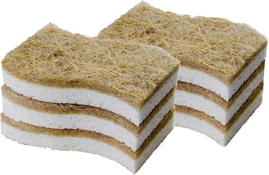 Sponges Kitchen Natural Dish Sponge Plant-Based Biodegradable Compostable Cellulose with Coconut Scrubber Sponge Non Scratch Eco Friendly Kitchen sponges for Kitchen Dishes（Pack of 6）