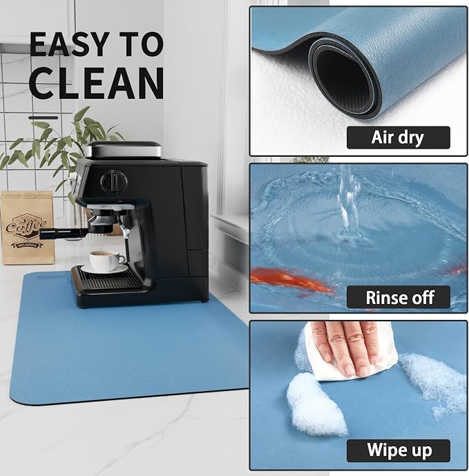 HotLive Coffee Mat - Absorbent Hide Stain Rubber Backed Dish Drying Mat for Kitchen Counter - Bar Mats for Countertops Accessories Fit Under Coffee Maker Espresso Machine