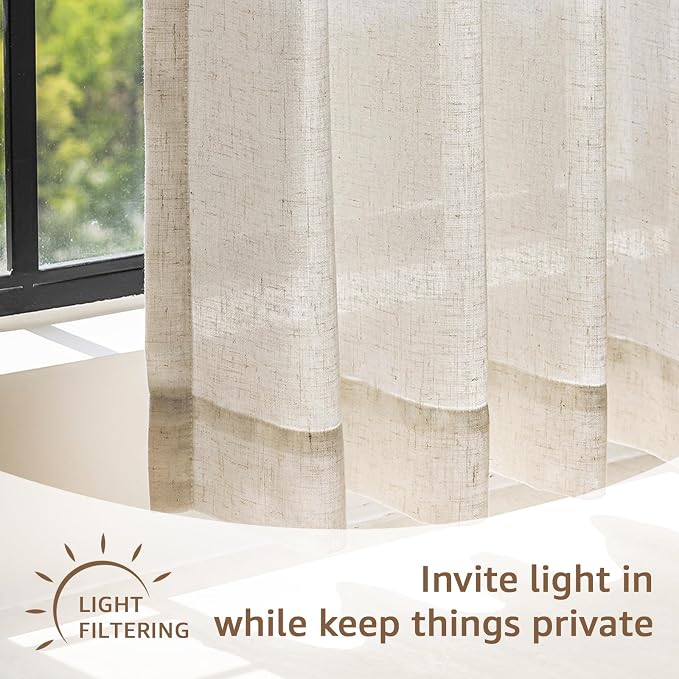 jinchan Linen Tier Curtains, Tab Top, 26x30, 2 Panels, Natural | Light filtering, linen blend, farmhouse style, rustic decor, cafe curtain, kitchen, bathroom, laundry room, RV, small windows