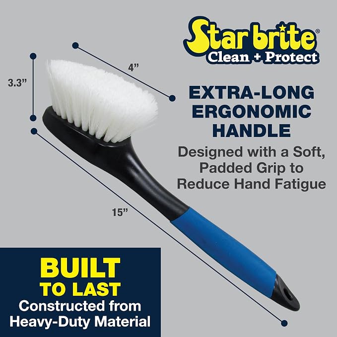STAR BRITE Stiff Deck Brush with Long Handle - Heavy-Duty Marine-Grade Scrubber for Boats, Decks, & Hard-to-Reach Areas (040115)