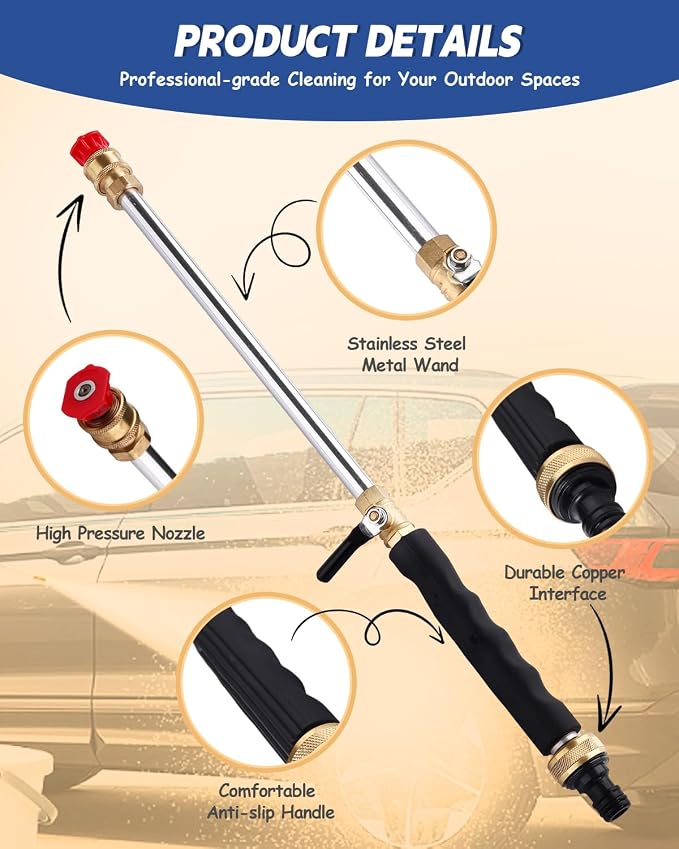 Jet Nozzle Power Washer for Garden Hose, Includes 2 High-Pressure Nozzles