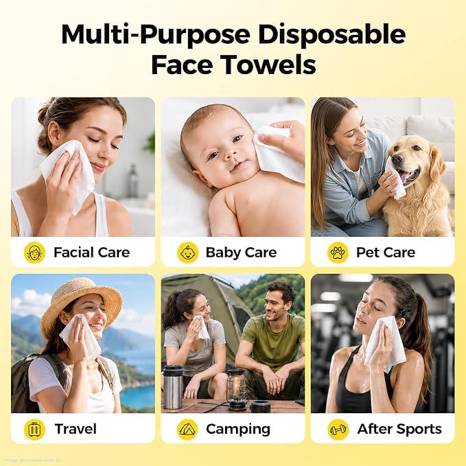 Disposable Face Towels, 200 Ct Extra Thick Dry Wipes for Sensitive Skin | Face Towels with Lint-Free Softness. Unscented Biodegradable Dry Wipes for Makeup Removal , Cleansing , Travel and Daily Use