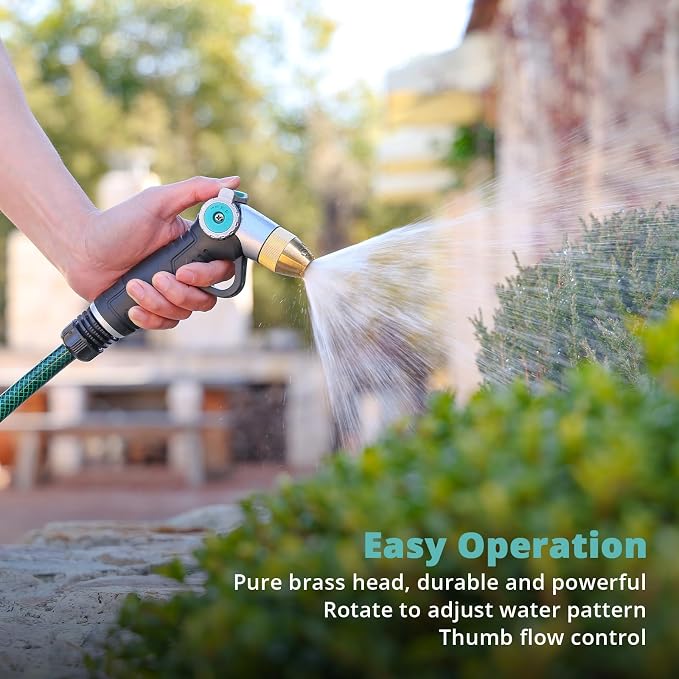 QUOBAS Garden Hose Nozzle Sprayer, Heavy Duty Metal Water Garden Nozzle | Brass Nozzle with Thumb Control, 3 Watering Patterns, Jet Hose Sprayer for Car Wash, Driveway, Patio Cleaning & Garden