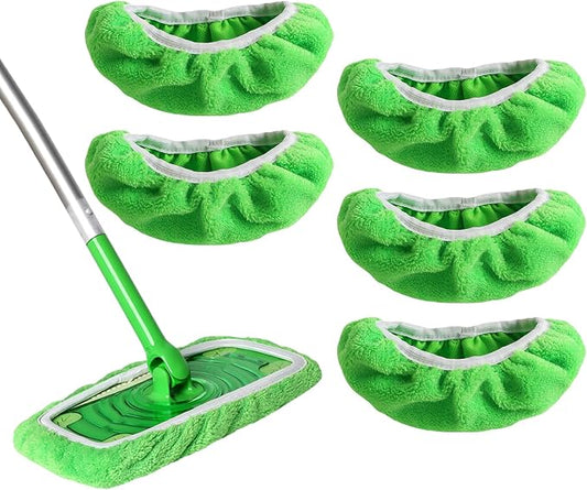 AmaVins Reusable Microfiber Mop Pads Compatible with Swiffer Sweeper Mop, Wet and Dry Flat Swiffer mop Cover, 5 Pack Washable Swiffer Pads for Surface/Hardwood Floor Cleaning (Mop is Not Included)