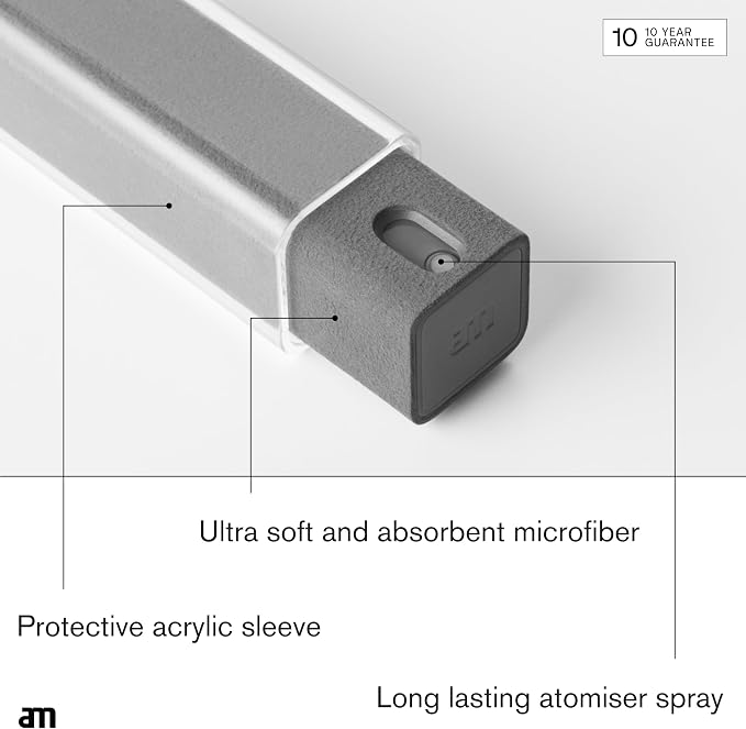am Mist Screen Cleaner Spray with Microfiber Cloth – Alcohol-Free, Gray | Mist screen cleaner with integrated microfiber cloth for phones, tablets, laptops, TVs and car displays.