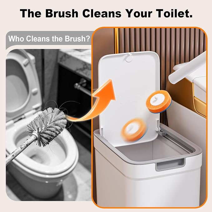 Disposable Toilet Brush with 35 Refill Pads, Auto-Open, Water-Activated Cleaning Heads, Wall-Mounted Toilet Kit for Bathroom & Tub