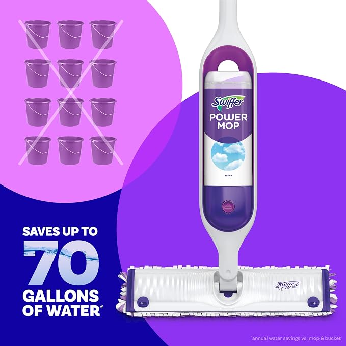 Swiffer PowerMop Liquid Floor Cleaner Refills, Solution for Power Mop, Fresh Scent, 2 Count Mopping Fluid Replacement Bottle, Spray Mops Cleaning Juice, No Bucket Needed, Multi-Surface and Wood