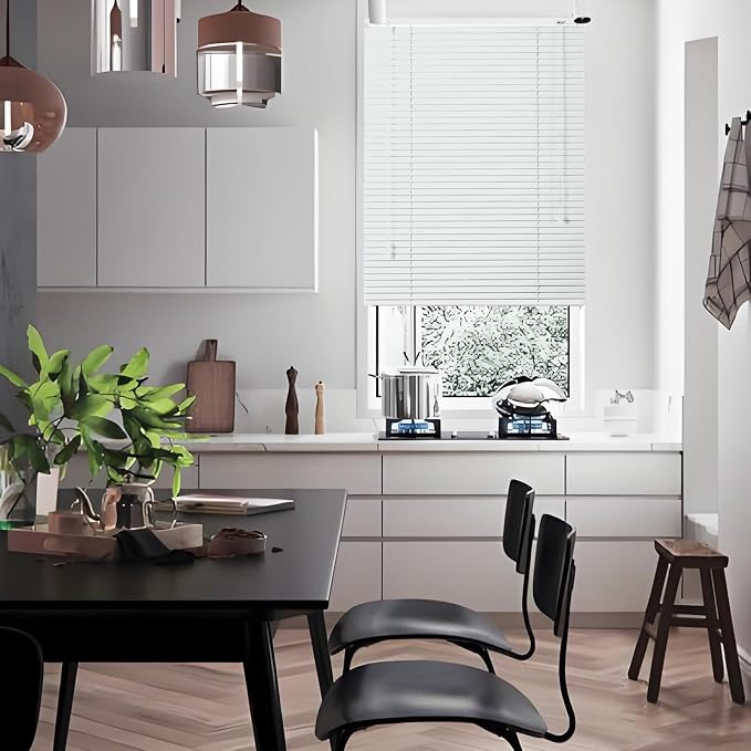 Aluminum Mini Blinds, 1" Metal Slat Venetian Blinds, 28" 32" 36" 42" 48" 56" 64" 68" Light Filtering Horizontal Window Blind & Shades, Privacy Screen, Home Office Blackout Shutters(White)