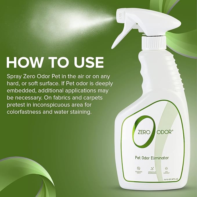 Zero Odor Pet Odor Eliminator, Air and Surface Odor Remover for Carpet, Furniture, and Pet Beds, Trigger Spray, 16 fl oz