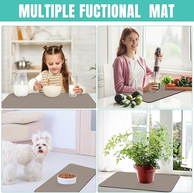WISELIFE Coffee Mat Super Absorbent Dish Drying Mat Coffee Bar Accessories Match with Machine Large Drying Mats for Kitchen Counter 18" W x 32" L, Khaki