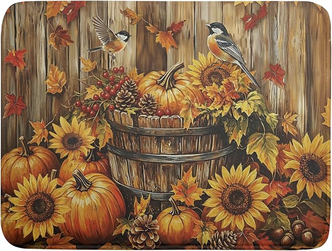 Fall Dish Drying Mat for Kitchen Counter Autumn Pumpkin Harvest Thanksgiving Microfiber Absorbent Dish Draining Reusable Washable Foldable Extra Large 18"x24"