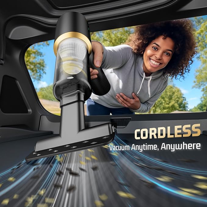 Cordless Car Vacuum Cleaner: Handheld Vacuum with 16000Pa Strong Suction, 𝐁𝐫𝐮𝐬𝐡𝐥𝐞𝐬𝐬 𝐌𝐨𝐭𝐨𝐫 & HEPA Filter, 7-in-1 Cleaning Kit, Type-C Charging for Home Office Car - Black | Handheld Vacuum Cleaner with Brushless Motor - LED Battery Display...