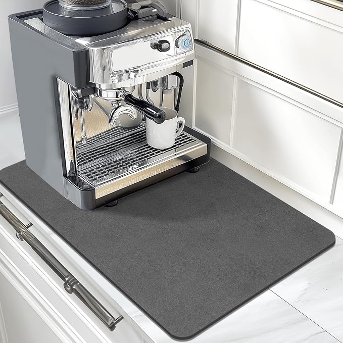 Findosom Dish Drying Mat, 12"x 20" Super Absorbent & Hide Stain Coffee Mat, Cuttable Drying Mat for Kitchen Counter, Coffee Bar Accessories, Under Dish Rack, Coffee Maker, Espresso Machine, DarkGrey-2