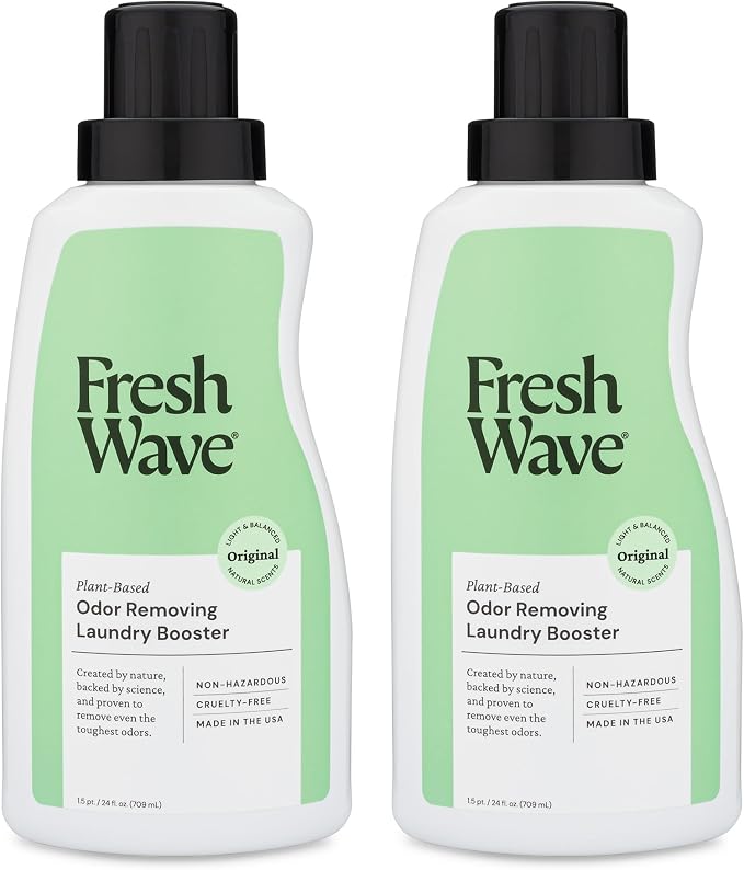 Fresh Wave Laundry Booster Scent and Odor Eliminator, 24 oz, 2-Pack | Plant-based formula, No phthalates or harsh chemicals, Fabric deodorizer for pet bedding and activewear, Use in wash or rinse