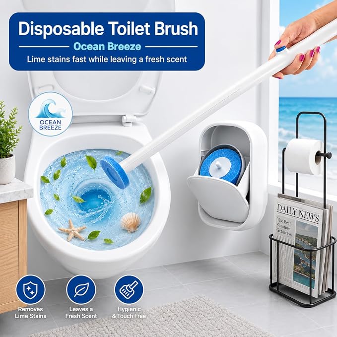 CiLoN 30 Pack Auto-Open Lid Disposable Toilet Bowl Brush & Holder System | Wall-Mounted Disposable Toilet Cleaning Set For Touch-Free Space-Saving Hygienic Modern Bathrooms (Starter Kit + 30 Sponge)