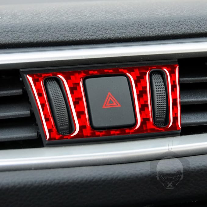 Red Real Carbon Fiber Trim for Nissan Rogue Accessories | for 2014-2020 / Rogue Sport 2017-2022 Hazard Light Panel Sticker Interior Thick Overlay Decal