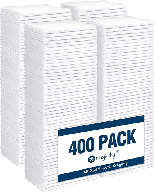 Orighty Microfiber Cleaning Cloth, 400 Pack Highly Absorbent Cleaning Rags, Household Cleaning Supplies, Reusable Microfiber Towels Lint Free Cloths for House, Kitchen, Car Care, 12x11 inch, White