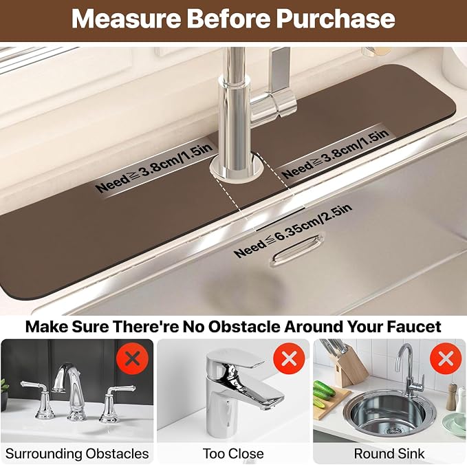 2PCS 12" x 19" Dish Drying Mat & 24" x 5.5" Faucet Mat for Kitchen Sink, Super Absorbent Kitchen Counter Mats & Sink Splash Guard, Easy to Clean Dish Rack Pad for Dishes Countertop, Brown