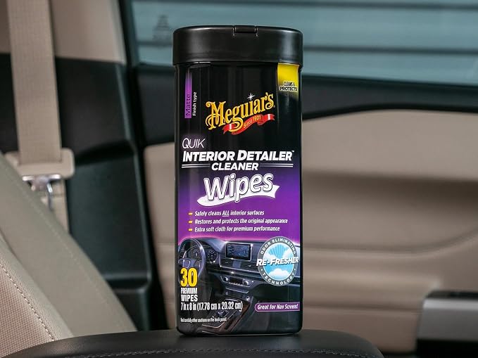 Meguiar's Quik Interior Detailer Wipes G13600, 6 Pack of 30 Count, 180 Total, Dashboard and Trim Cleaner for Leather, Vinyl, Rubber, Metal, LCD, Navigation Screens, Non-Greasy Touchups