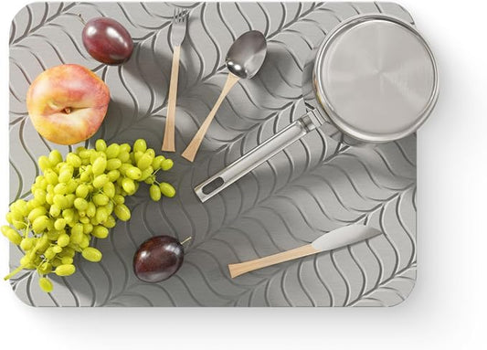 Deepstone Diatomite Stone Dish Drying Mat – Fast-Drying Natural Diatomaceous Earth Kitchen Countertop Drying Board – Super Absorbent & Non-Slip, 16 x 12 in (Gray)