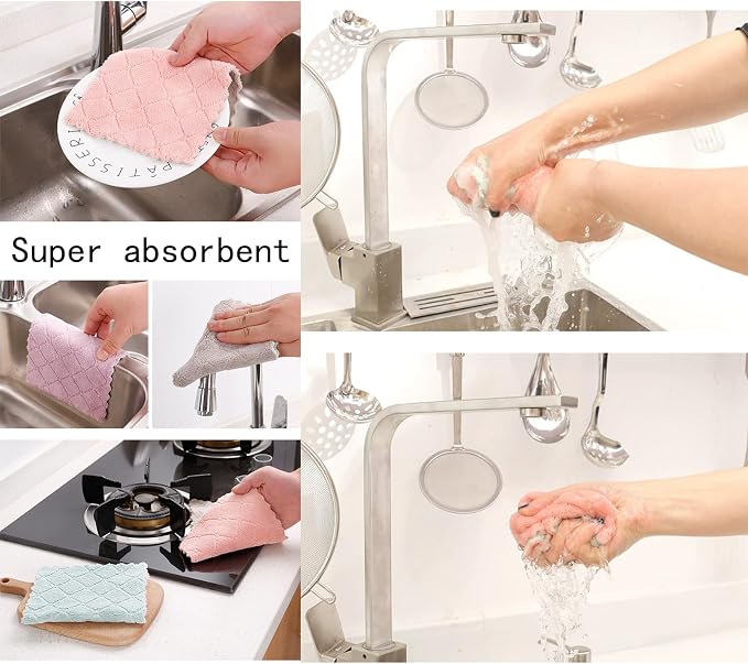12 Pack Cleaning Cloth Kitchen Cloth, Dish Towels Super Absorbent Coral Velvet Dishtowels, Microfiber Premium Soft Tea Towels, Quick Dry Rags, Multipurpose Reusable Washcloths, Non-Stick Oil Cloths.