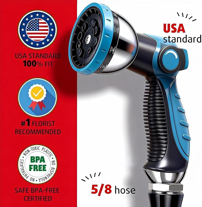 AyayaBoss Garden Hose Nozzle, Durable High Pressure Water Hose Sprayer Nozzle with 10 Patterns for Watering Plants, Washing Cars, Cleaning Patio, Showering Pets