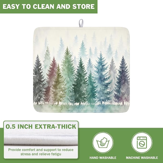 Giwawa Pine Tree Dish Drying Mat Natural Forest Fog Microfiber Dishes Pad 16x18 Inch Absorbent Fast Dry Dish Drainer Rack Mats for Kitchen Counter