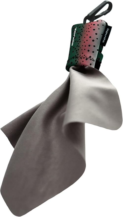 SPUDZ Ultra Microfiber Lens Cleaner with Closeable Bottom – Clip-On Pouch, Washable – for Binoculars, Scopes, Glasses, Screens | Ultra Mountain Rainbow, 6 x 6 Inch