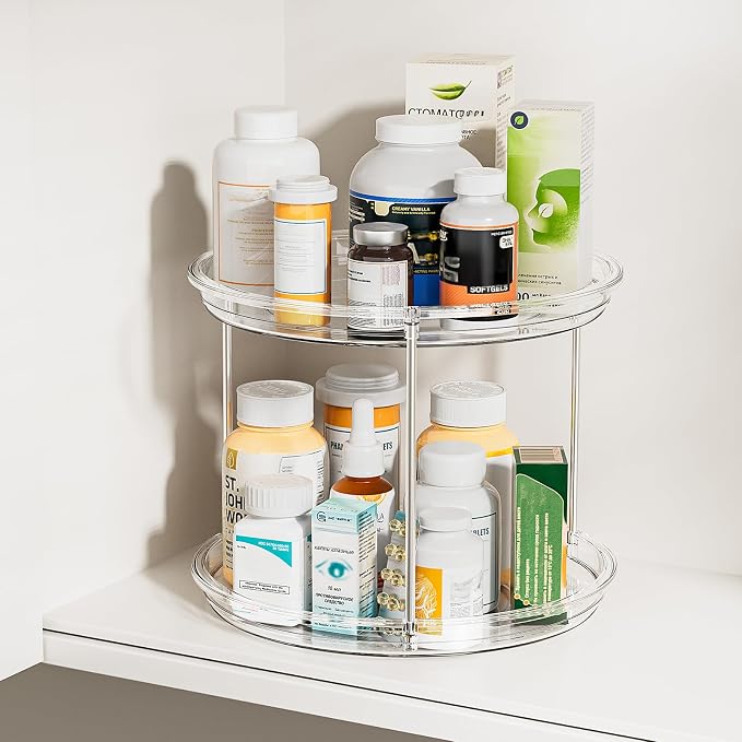 LAMU 2 Tier Lazy Susan Turntable Organizer for Cabinet, 9'' Rotating Spice Rack for Kitchen, Pantry, Countertop, Bathroom, Vanity, Under Sink, Medicine Cabinet Organizer, 3 Pack