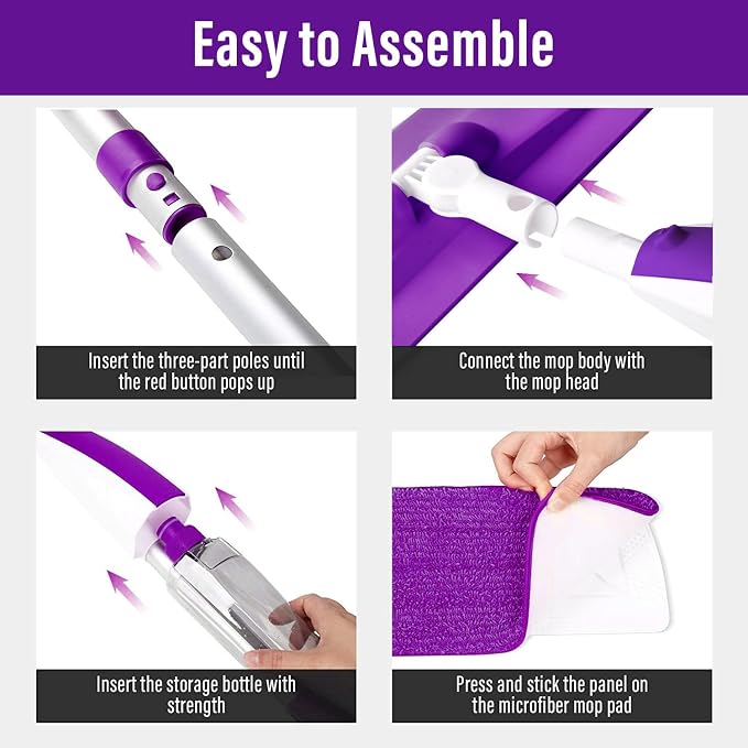 Wet Spray Mop for Floor Cleaning with 14 oz Bottle & 3 Microfiber Pads | Refillable bottle, washable pads, dry/wet use for home or commercial cleaning on hardwood, laminate, wood & ceramic floors