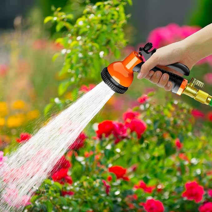 Besiter Garden Hose Nozzle Sprayer 10 Watering Patterns Spray Nozzles Heavy Duty Hose Head Lightweight Hose Attachment Orange