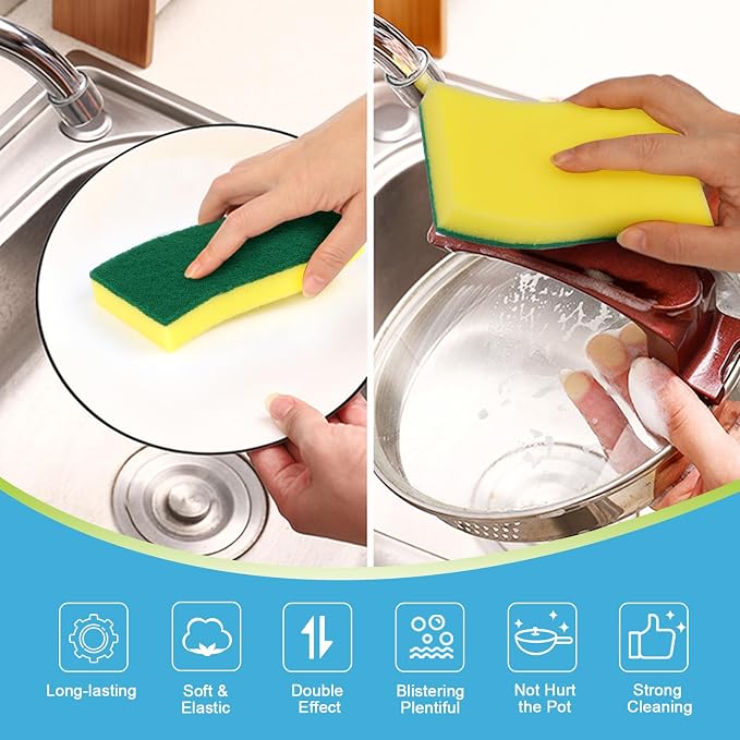 AIDEA Sponges Kitchen, 24-PK XL Heavy Duty Dish Sponges, Scrub Sponges | Dish Sponges Stink-Free, Extra Large Cleaning Dish Scrubber Sponges for Home & Bathroom, Sponges Bulk Supplies for Pots/ Pans