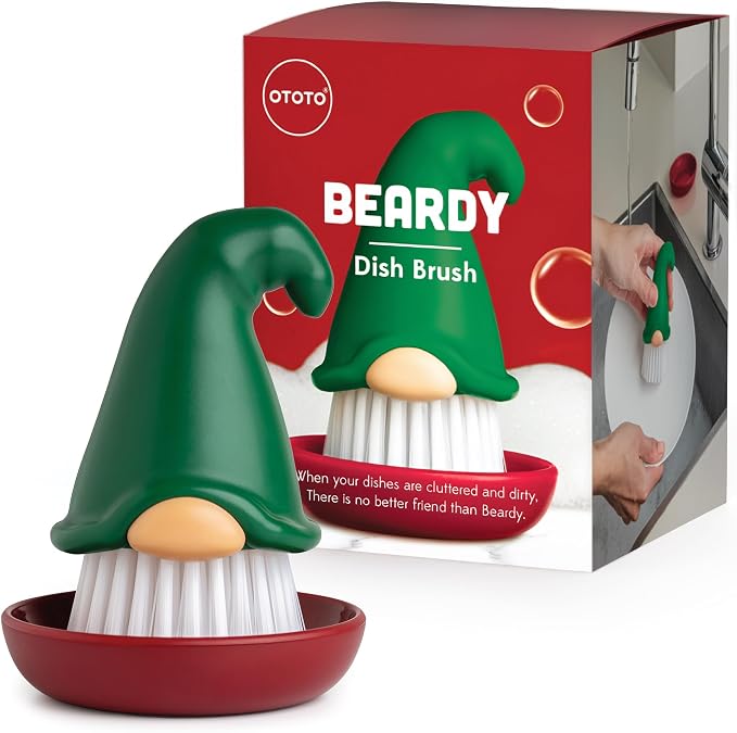 New! Beardy Gnome Dish Brush by Ototo - Gnomes, Quirky Gifts, Cute Kitchen Accessories, Funny Kitchen Gadgets, Vegetable Brush, Cute and Useful Gifts for Women (Green)