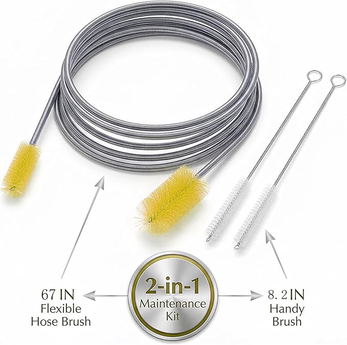 67" Flexible Drain Brush Set, Double Ended Long Hose Pipe Cleaner with 2 Pcs 8.2" Straw Cleaning Brushes, Nylon Tube Cleaner Tool for Refrigerator Defrost, Aquarium Filter, Sink Drain